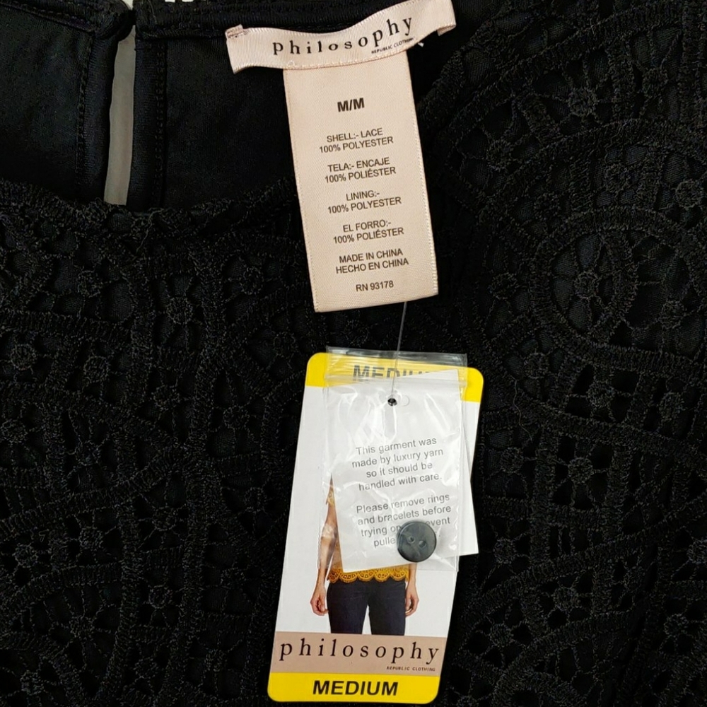 NWT-Philosophy Black or White Lace Short Slv Top - Picture 5 of 9